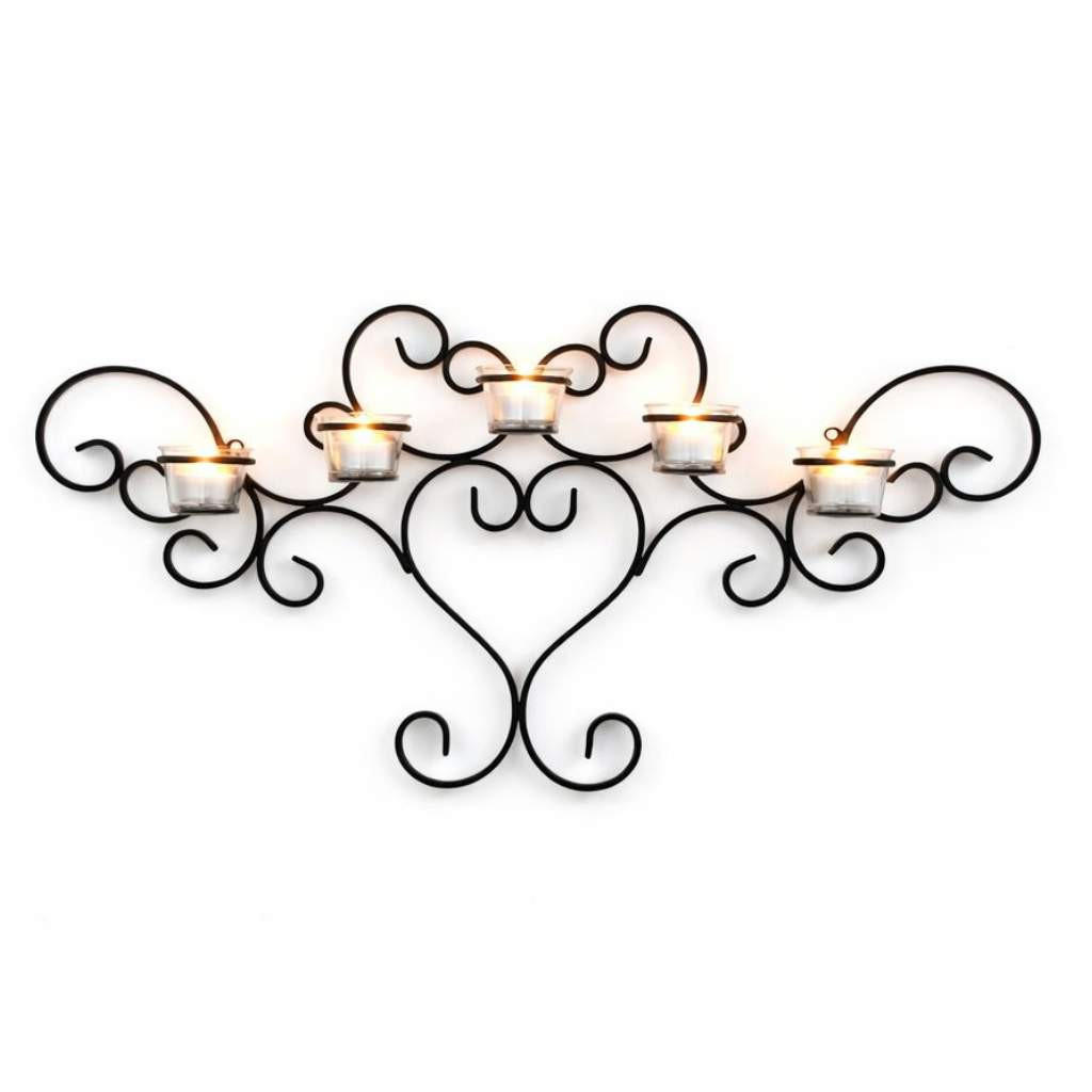 WANDTEELICHHALTER Metall Schwarz Wandkerzenhalter Teelichthalter 63cm - Schwarz, Metall (32cm) - DanDiBo