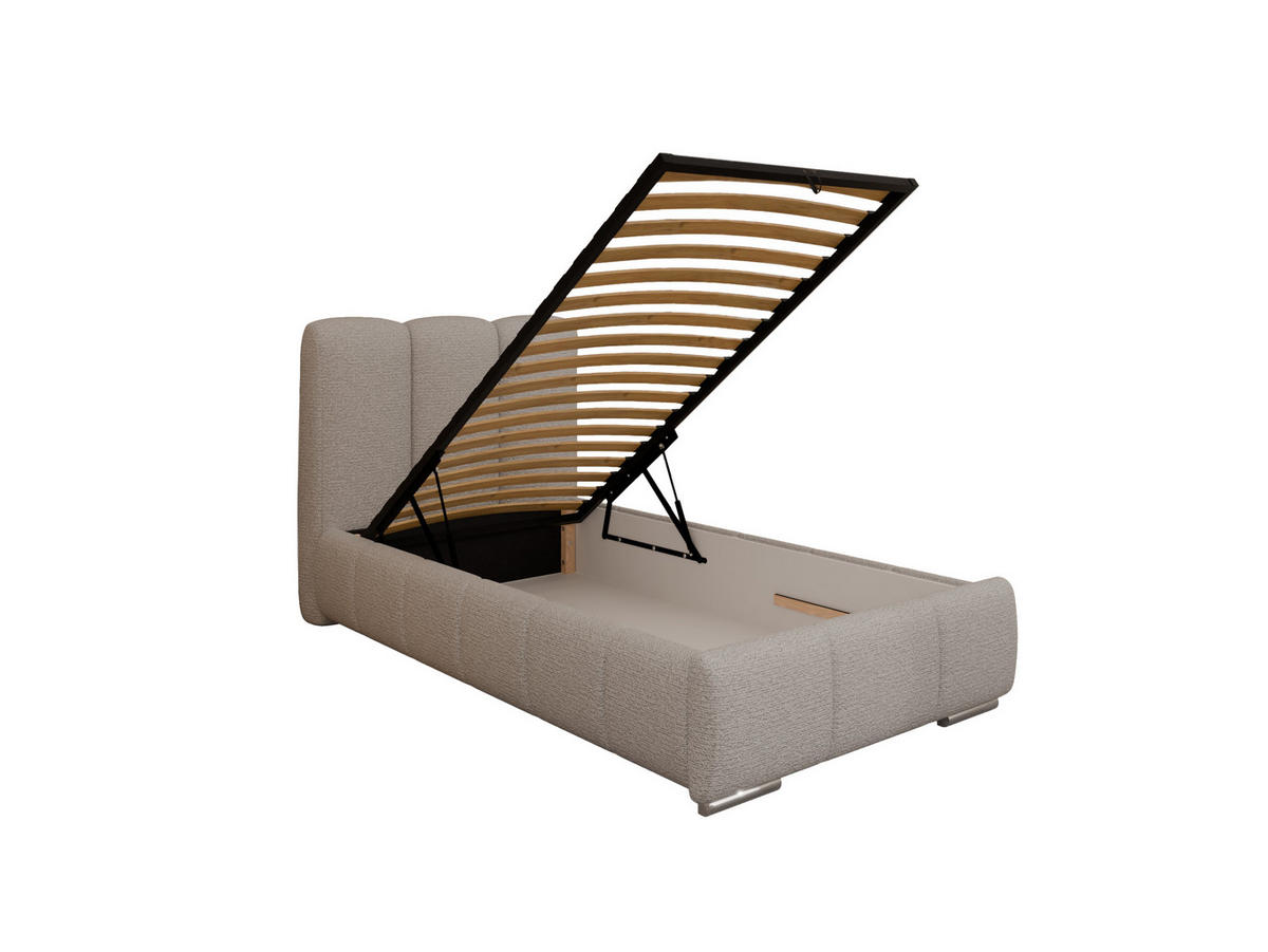 POLSTERBETT ZAIRA 90 x 200 cm mit Bettkasten und Lattenrost, 7-Zonen-Taschenfederkernmatratze CIRA (24 cm) – Dunkelbeige - Beige, Holz (90/200cm) - Panda Möbel