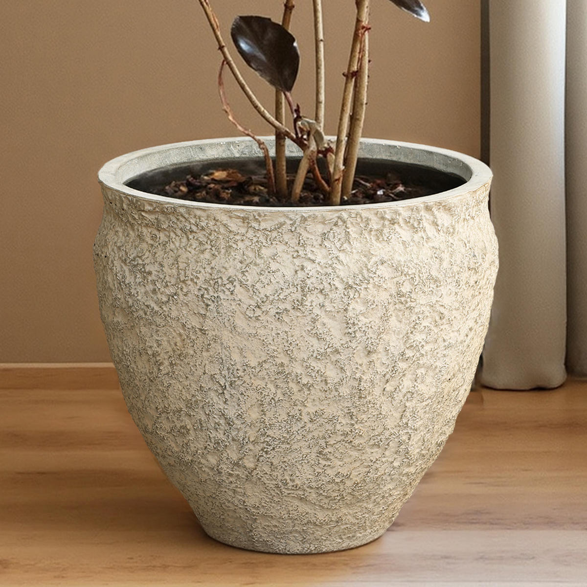 PFLANZKÜBEL in Betonoptik, hellgrau, Ø 42 × H 37 cm - Weiß, Naturmaterialien (39cm)