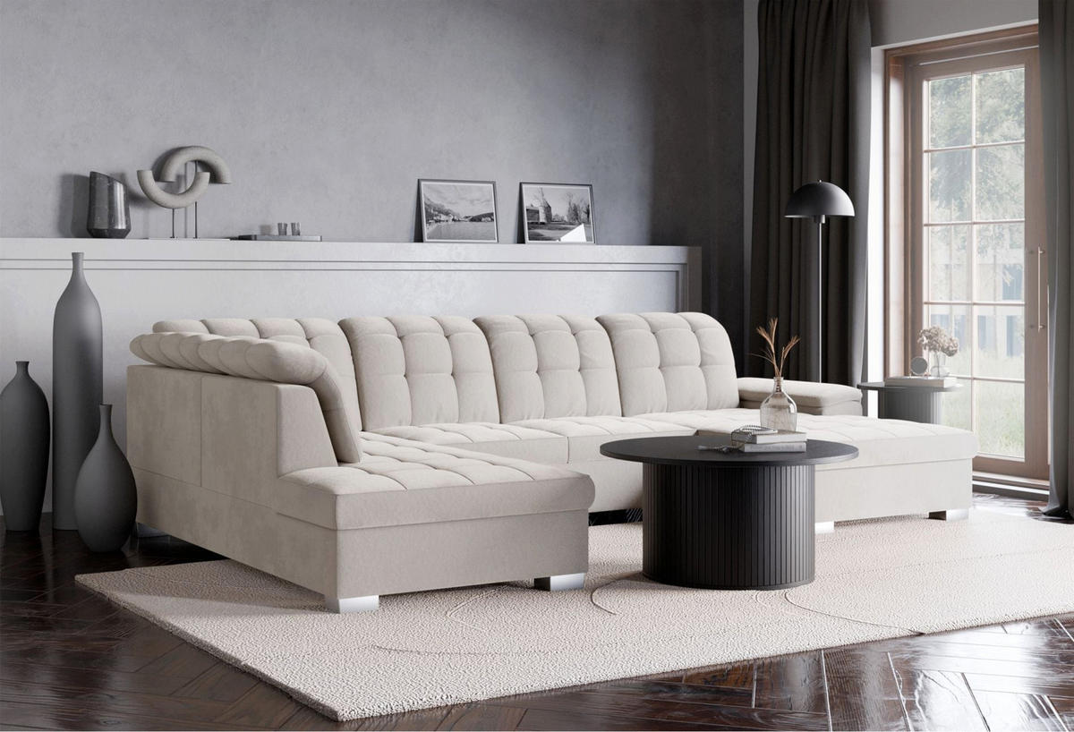 WOHNLANDSCHAFT Jamaal Taupe Velours rechtsseitig - Taupe/Schwarz, Textil (330/106/212cm) - Selsey