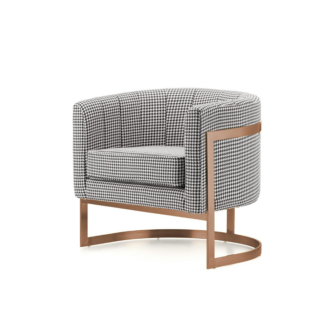 DESIGNSESSEL Sessel mit Edelstahlrahmen Modern Glamour – Pepitamuster - Messingfarben, Textil/Metall (75/71/68cm) - Fortisline