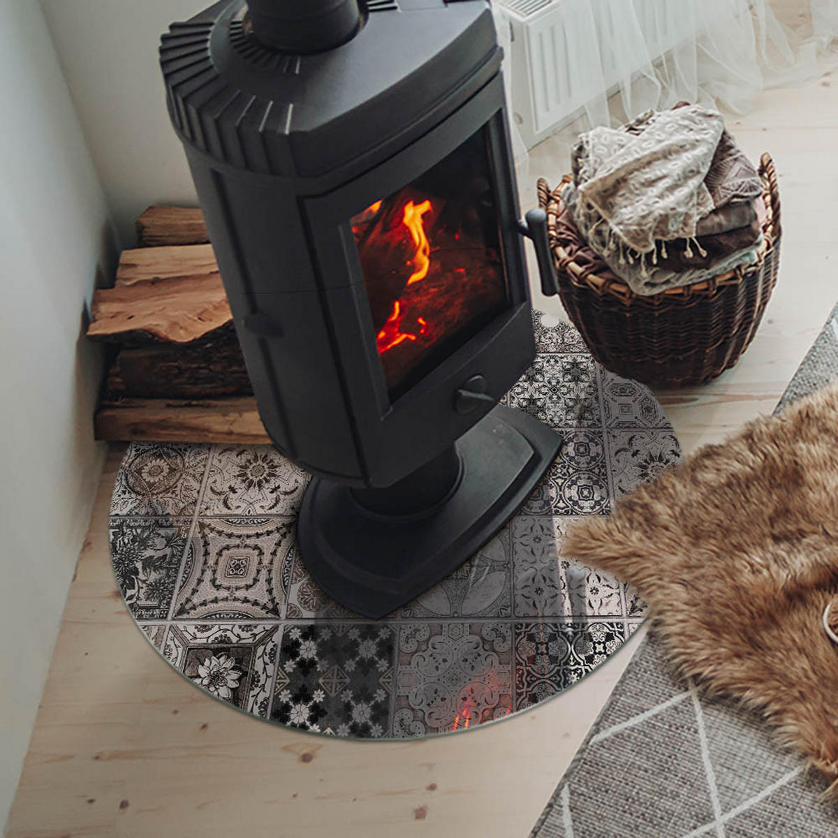 GLASPLATTE für Kamin Ø 70 cm Schwarz - Schwarz, Glas (70/70/0.4cm) - ArtPrintCave