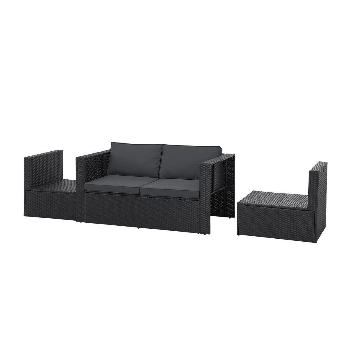LOUNGEGARNITUR Salou inkl. Abdeckung schwarz - Schwarz, Kunststoff - Juskys
