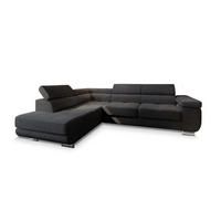 ECKSOFA APIRO L-S Schwarz Kordstoff mit Schlaffunktion - Schwarz, Holz (276/202cm) - MASSENO