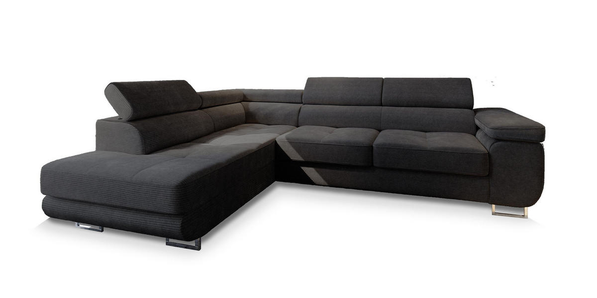 ECKSOFA APIRO L-S Schwarz Kordstoff mit Schlaffunktion - Schwarz, Holz (276/202cm) - MASSENO