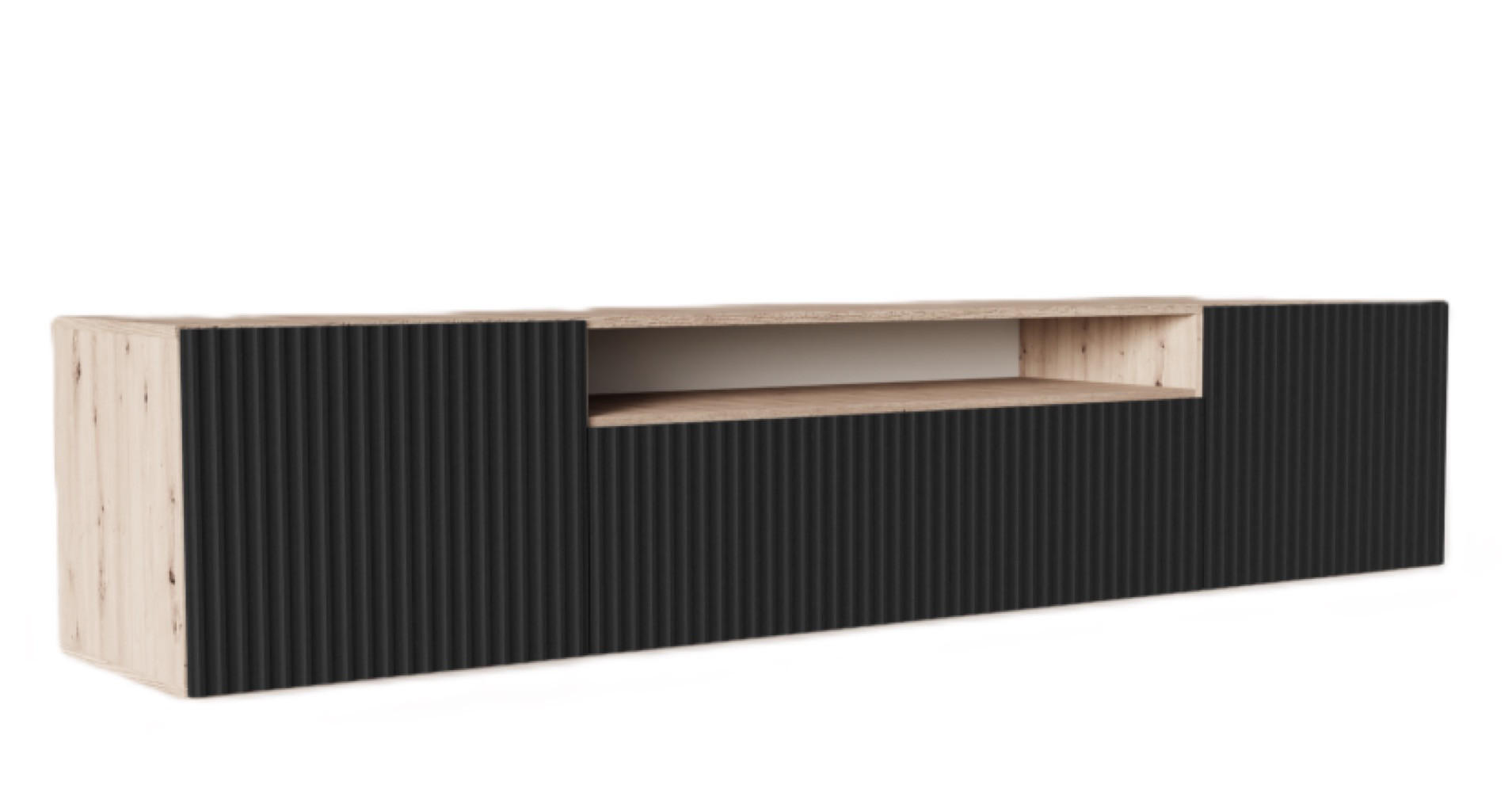 TV-SCHRANK Schwarz NOELI Hängend Mit Gerillten Fronten - Schwarz, Holzwerkstoff (200/40/41cm) - Sepro Meble