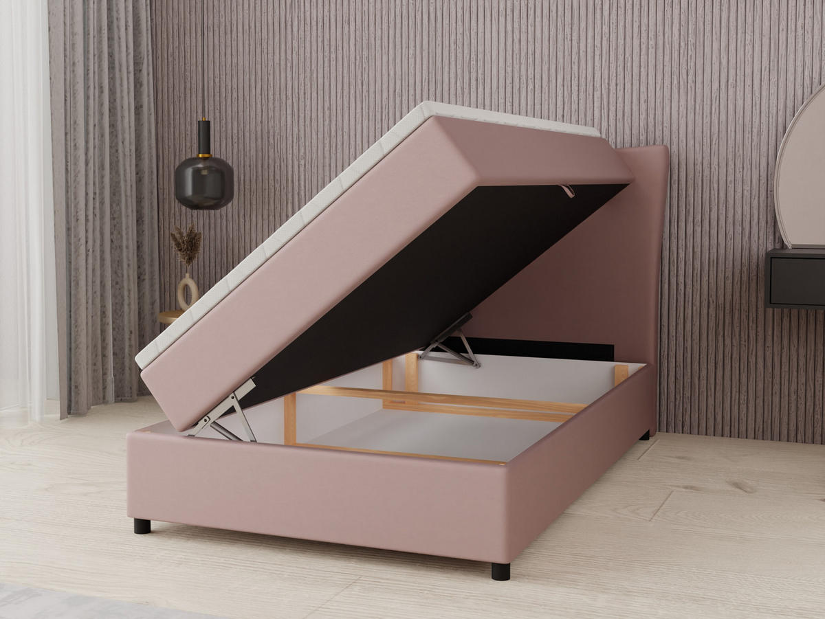 BOXBETT Nevada 100x200 cm Polsterbett mit hochwertiger Bonell-Matratze und Topper - rosa - Rosa, Holz (100/200cm) - Panda Möbel