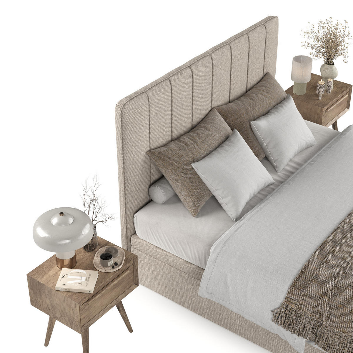 POLSTERBETT Vienna mit Stauraum 180/200 cm Hellbeige im Megan Stoff - Beige/Schwarz, Holz/Holzwerkstoff (180/200cm) - AltaBeds