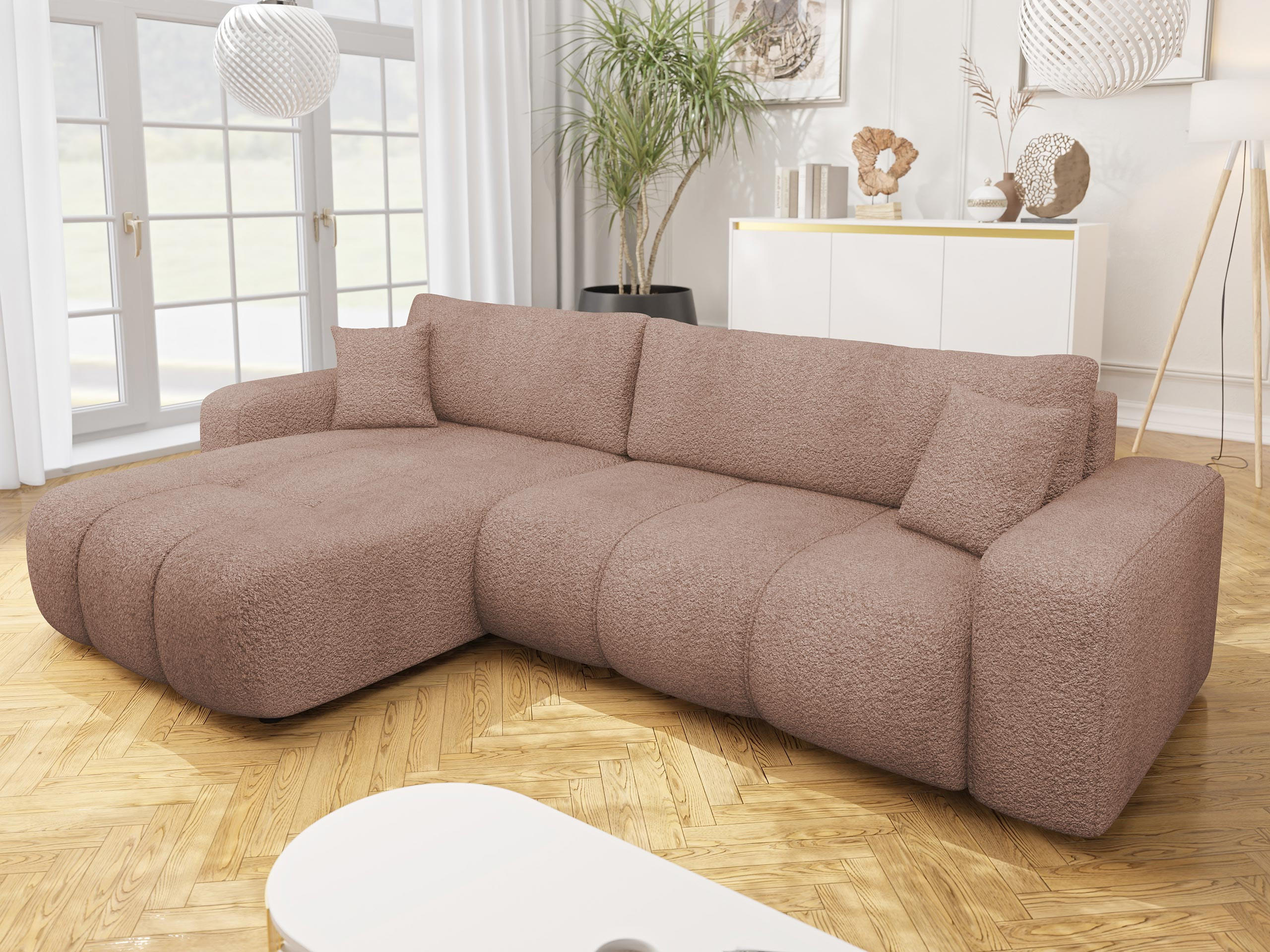ECKSOFA Furyn Maxi Boucle - Hellbraun/Schwarz, Holzwerkstoff/Kunststoff (274/145cm) - MIRJAN24