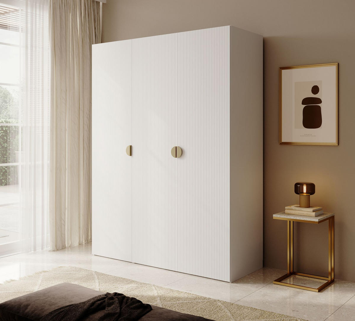 KLEIDERSCHRANK Moonir Weiß 150 cm - Goldfarben/Weiß, Holzwerkstoff/Metall (150/200.5/57cm) - Selsey