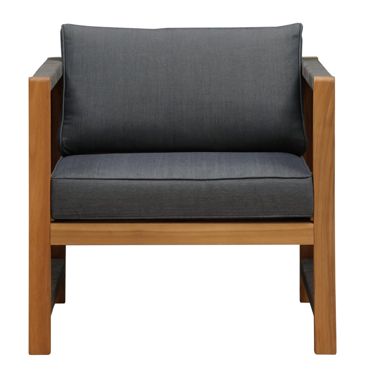 LOUNGESESSEL - 2er-Set - Akazie massiv / Polyester - Braun / Beige - Braun/Grau, Holz/Textil (64/76/66cm) - home24