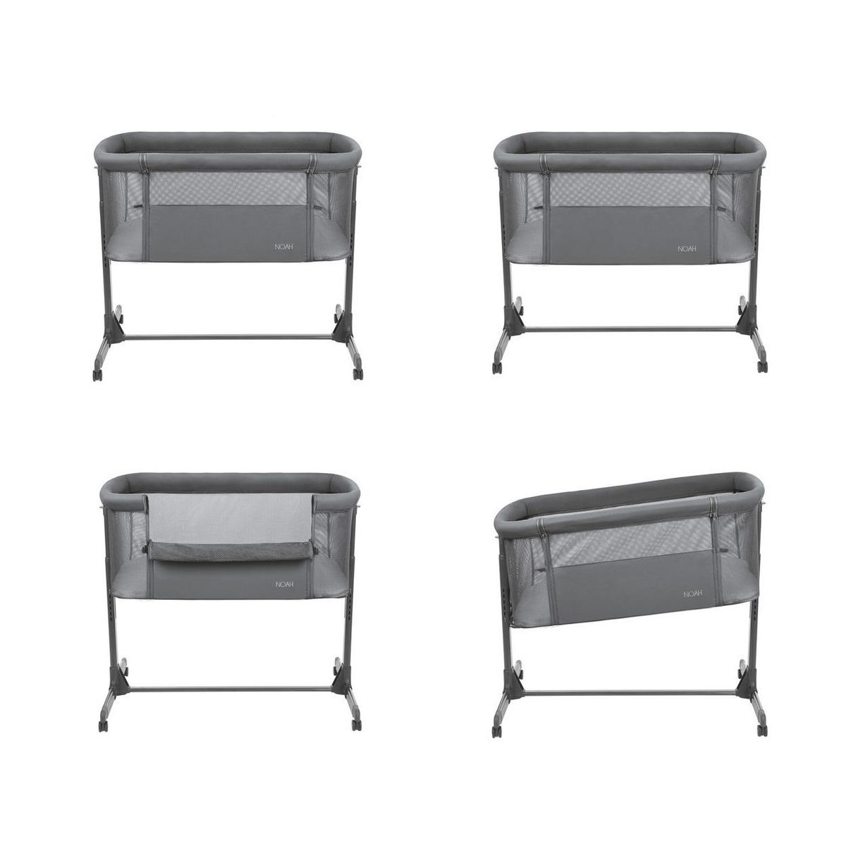 BEISTELLBETT Noah grau 87 x 55 cm, Anti-Reflux, 6-fach höhenverstellbar, 4 Räder, Matratze - Grau, Metall (55/87cm) - Kikka boo