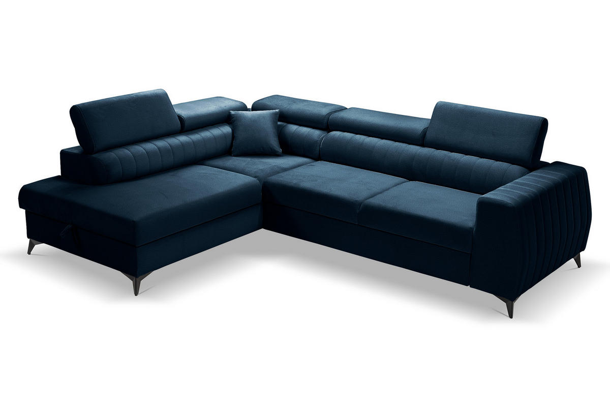 ECKSOFA PIERO L Links mit Schlaffunktion 195x125 Velours Dunkelblau - Schwarz/Dunkelblau, Holz/Textil (268/203cm) - Muffo