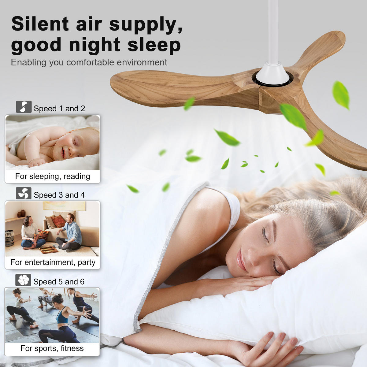 DECKENVENTILATOR 42Zoll Holzflügel Naturholz Design Fernbedienung - Weiß, Kunststoff (107/107/32cm) - CASIVA