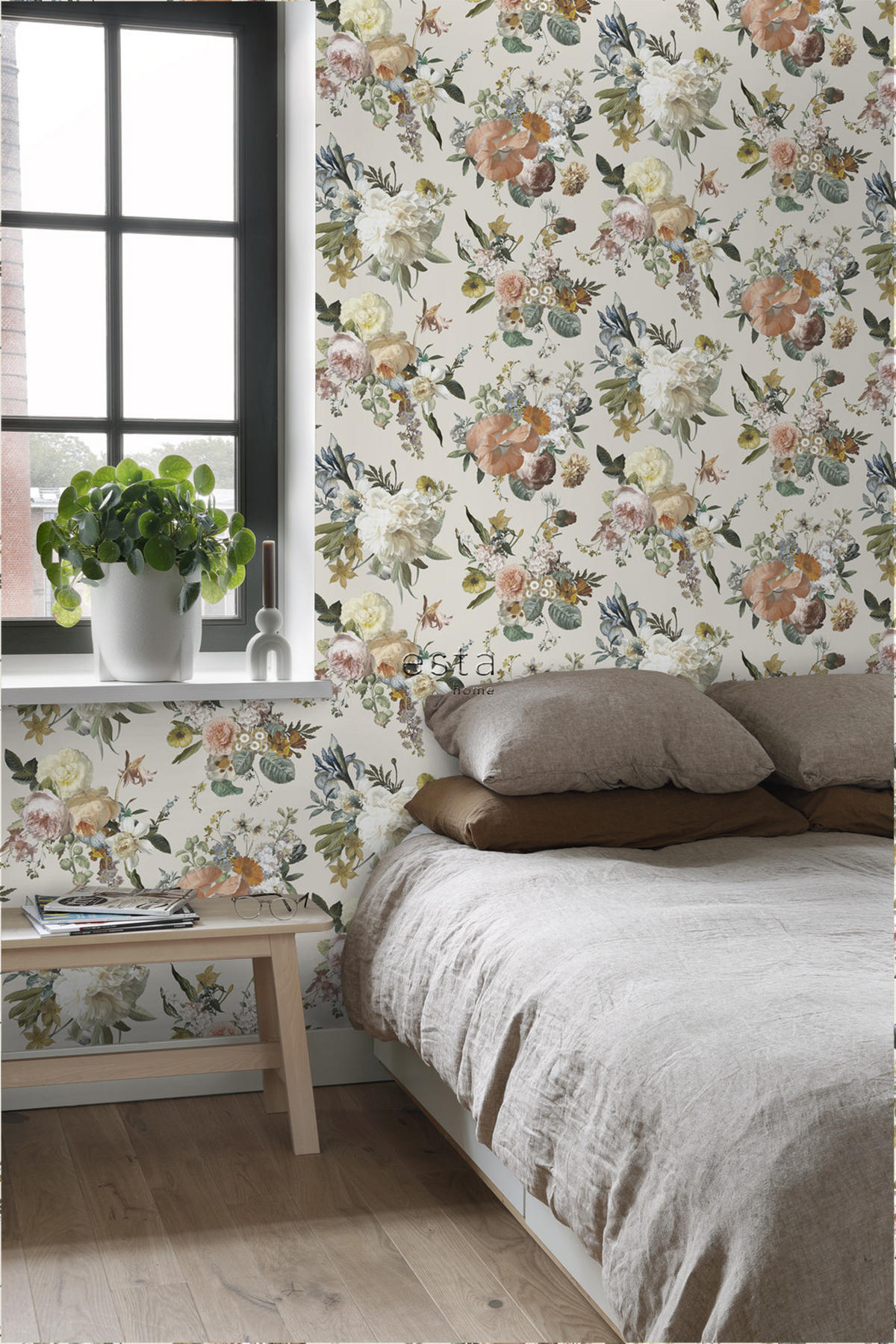 TAPETE Blumenmuster 53 cm x 10.05 m - Beige, Papier (53/1000cm) - ESTAhome