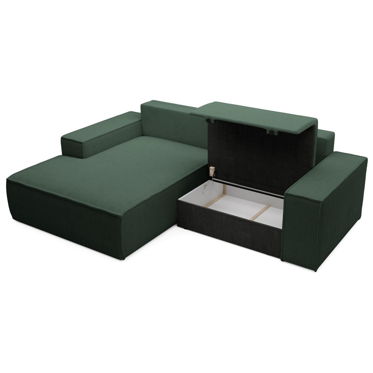 ECKSOFA Farese Mini mit Cordbezug Dunkelgrün, links - Dunkelgrün/Schwarz, Textil (240/167cm) - Selsey