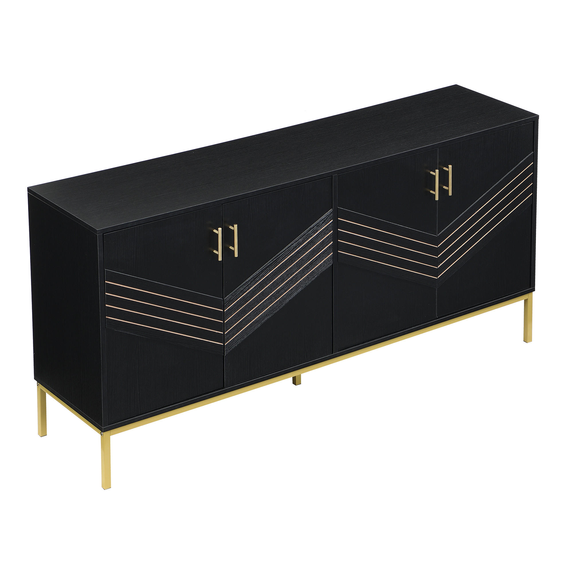 SIDEBOARD DE-37528 160/40/80,5 cm mit 4 Türen Schwarz - Schwarz, Holzwerkstoff (160/80.5/40cm) - ComfortXL