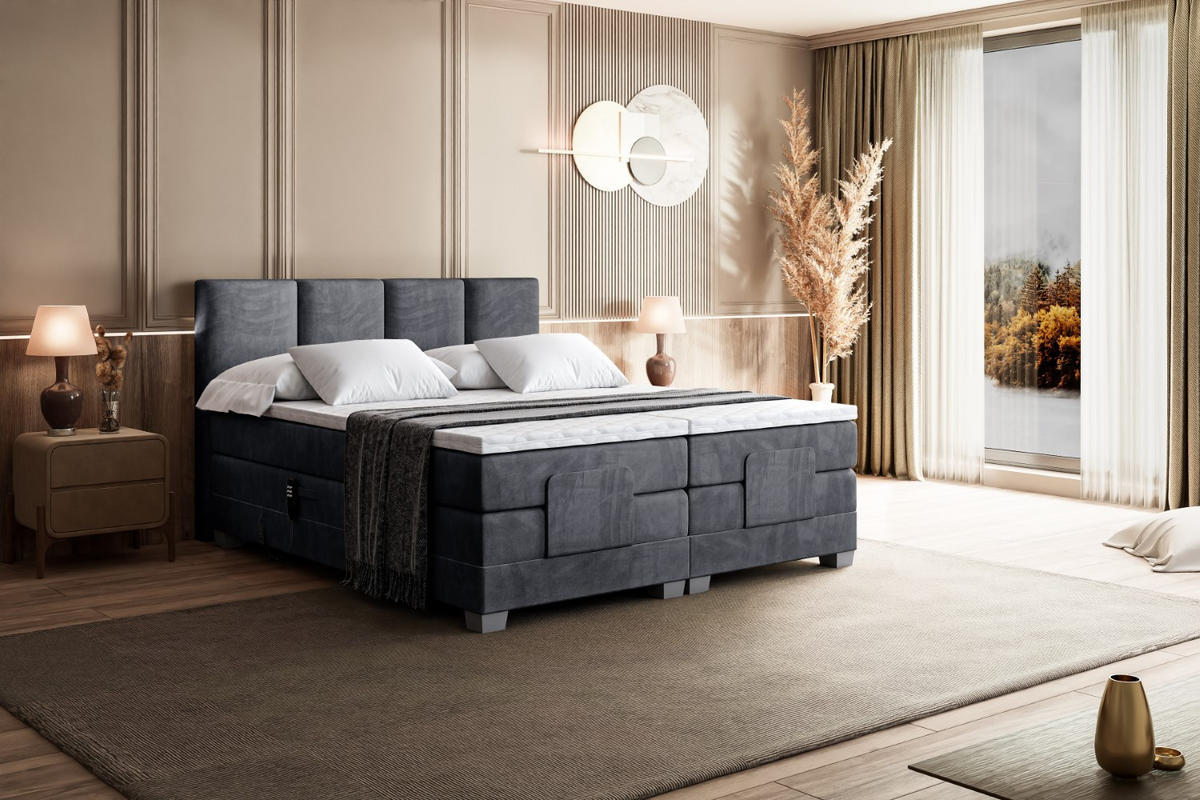 BOXSPRINGBETT elektrisch verstellbar mit 2 Matratzen H4/Taschenfederung ROKS EL 200 x 200 Dunkelgrau - Dunkelgrau, Holzwerkstoff (207/200cm) - ALTDECOR