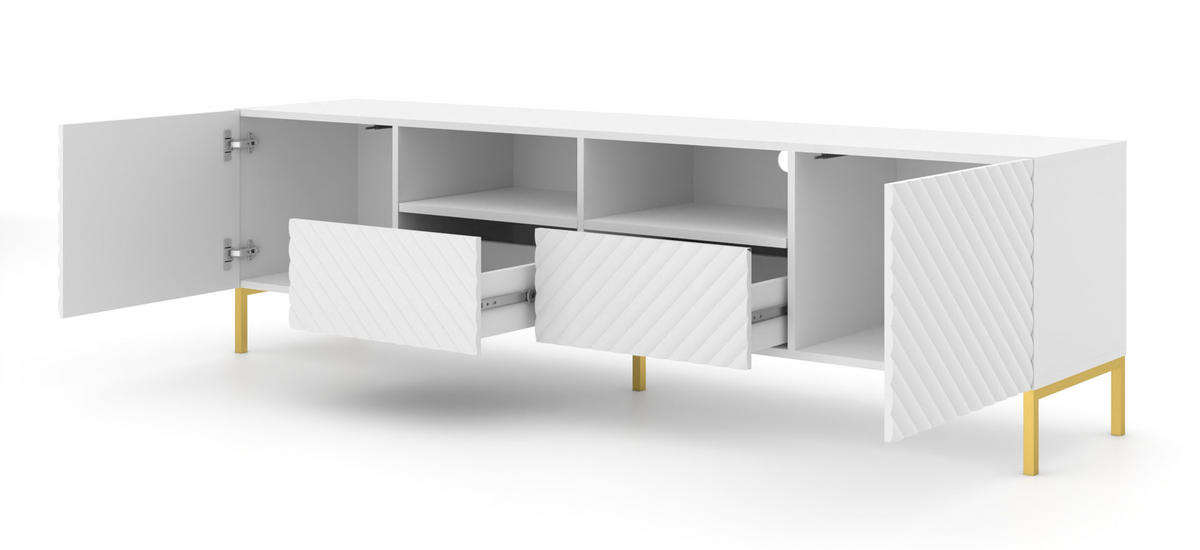 TV LOWBOARD Weiß, Gold 200/56/42 - Weiß, Holzwerkstoff (200/56/42cm) - RAUMHIRSCH FURNITURE