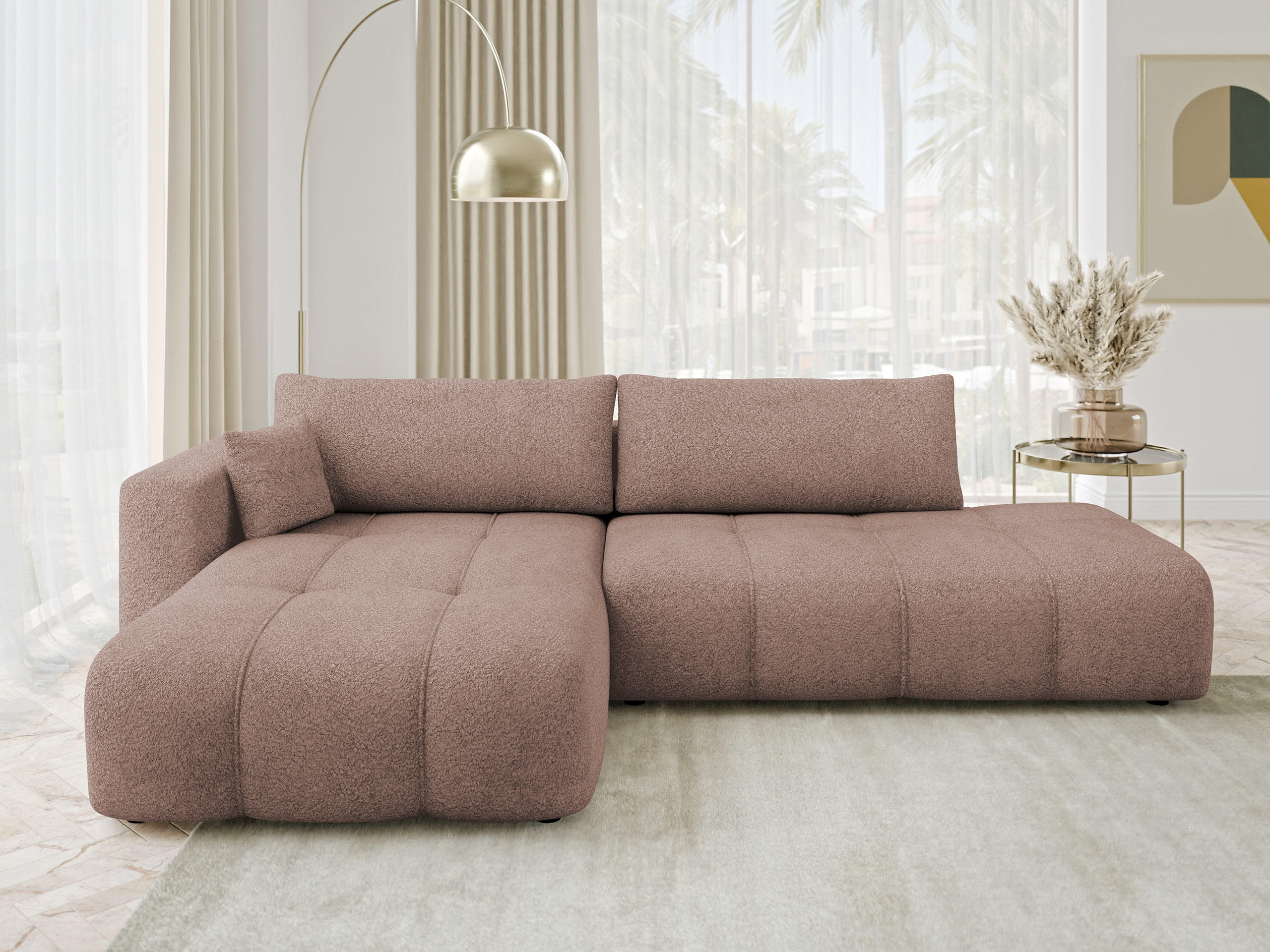 ECKSOFA Furyn O Boucle, Seite: Links - Hellbraun/Schwarz, Holzwerkstoff/Kunststoff (262/145cm) - MIRJAN24