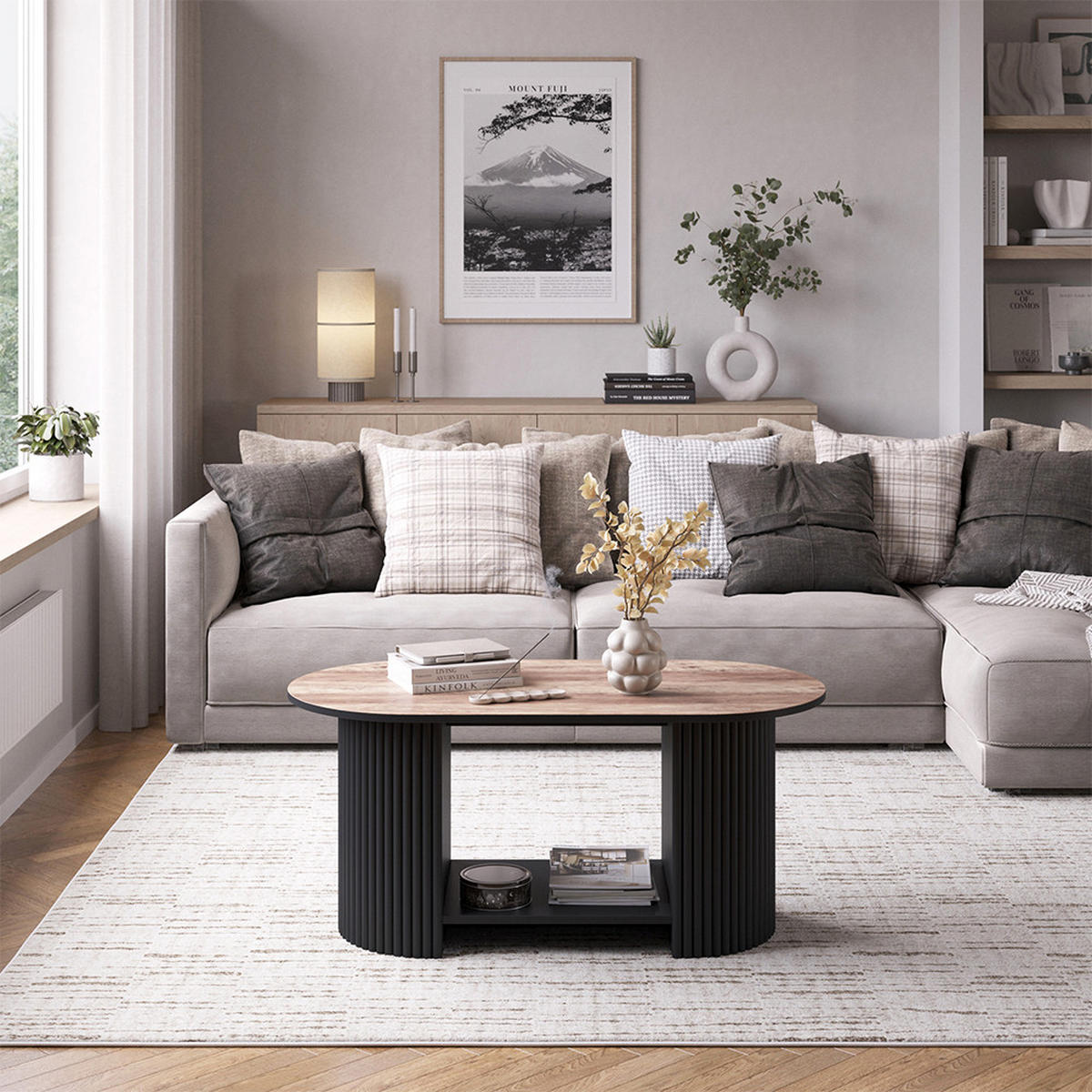 COUCHTISCH Calero, Eiche rustikal/Schwarz, 100 x 50 cm - Wildeiche/Schwarz, Holzwerkstoff (50/100/45cm) - Vicco