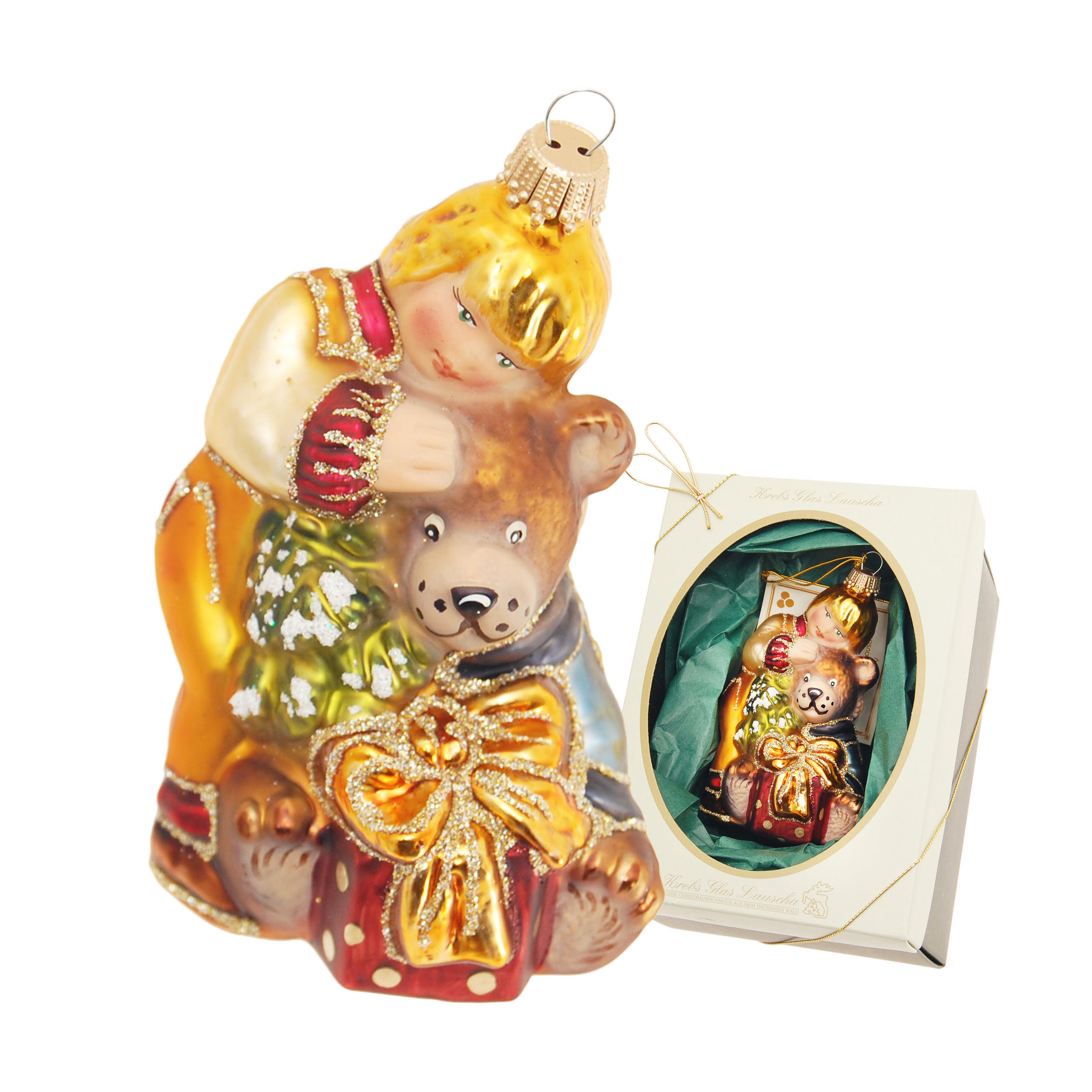 CHRISTBAUMSCHMUCK Viktorianisch Kind mit Bär Mehrfarbig 10cm (Glas / 1 Stk.) - Multicolor, Glas (7/10/5cm) - Krebs Glas Lauscha