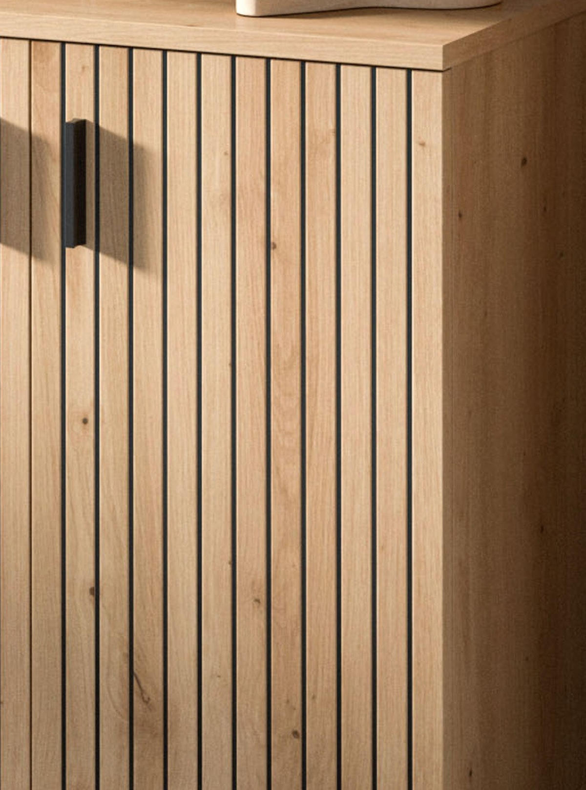 WASCHBECKENUNTERSCHRANK Eiche Artisan 80 cm, Badezimmer Unterschrank mit Rillen-Optik - Schwarz/Eiche Artisan, Holzwerkstoff/Kunststoff (60/59/30cm) - Inn.Furn