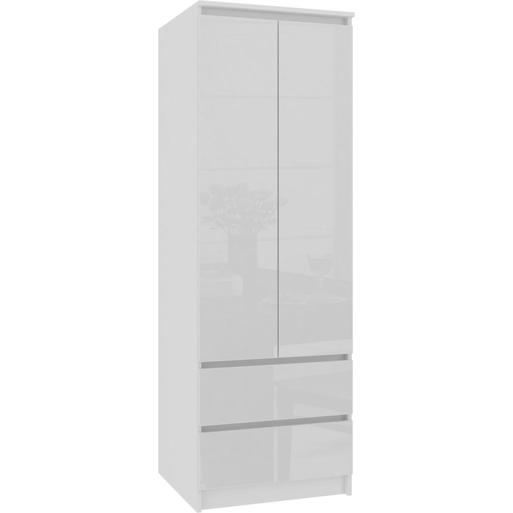 Akord Kleiderschrank Weiß, Weiß Hochglanz 60x180x51 cm