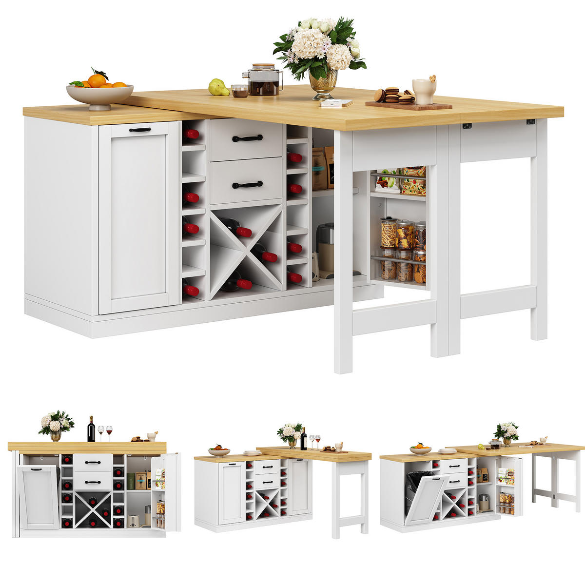 BARTISCH ausziehbar 120-223/40/73,8 cm mit Weinregal DE-39753 Weiß - Weiß, Holzwerkstoff (40/120/73.8cm) - ComfortXL