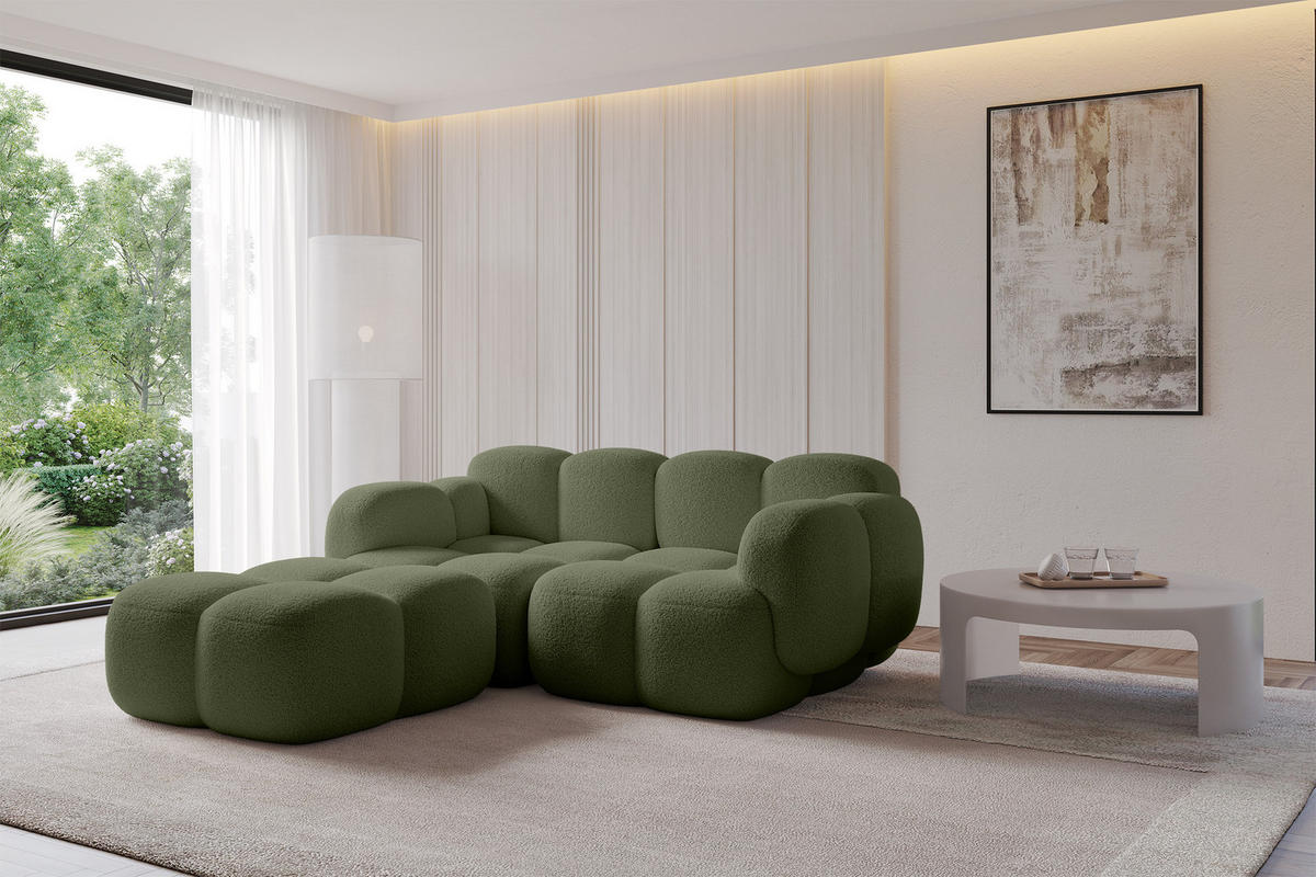 ECKSOFA modulares Sofa Links Miko-L1 214x205x75 Grün Bouclé - Smaragdgrün/Schwarz, Holzwerkstoff/Kunststoff (214/205cm) - ALTDECOR