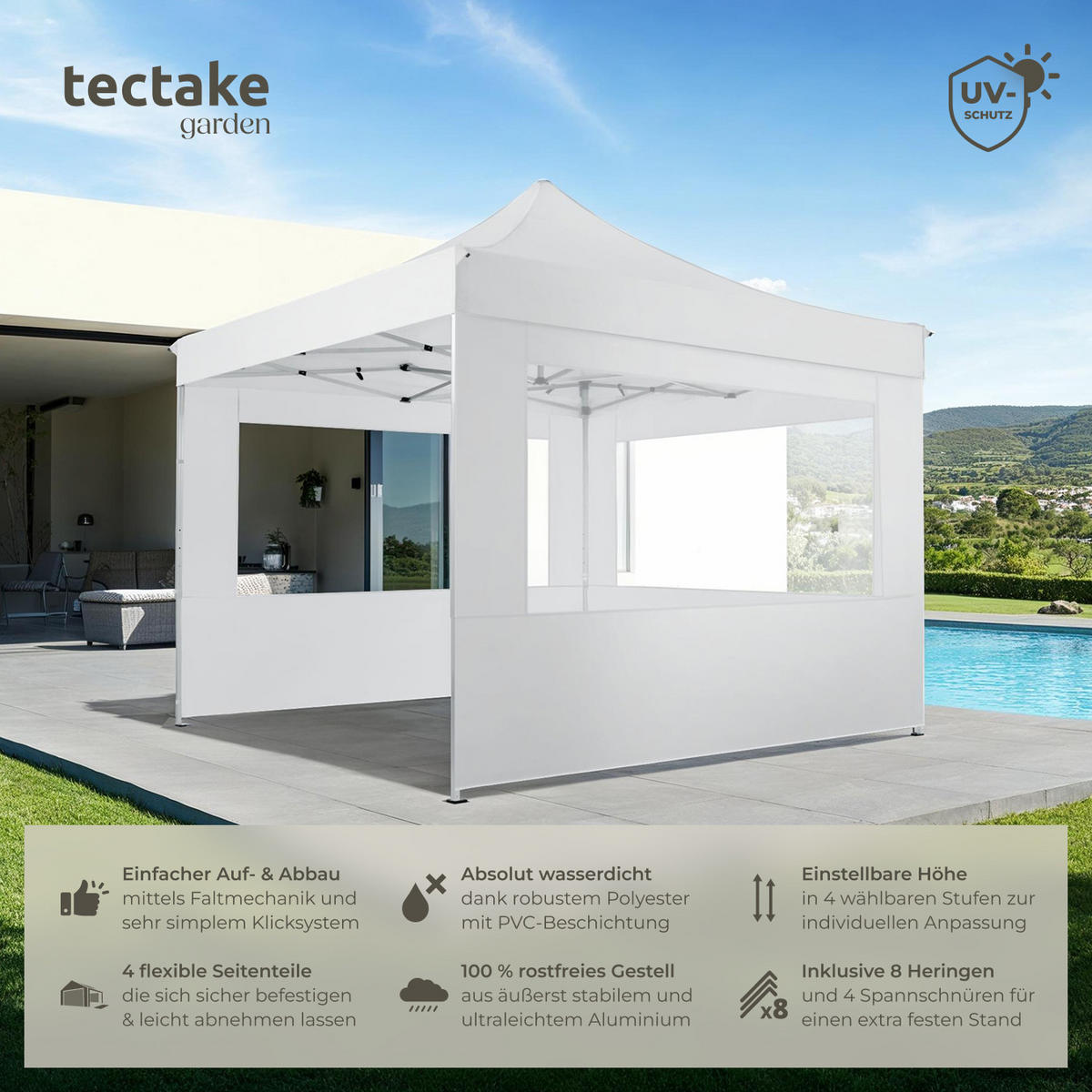 PAVILLON Olivia,inklusive Spannseilen, Heringen und Tragetasche,weiß - Weiß, Kunststoff (300/280/300cm) - tectake