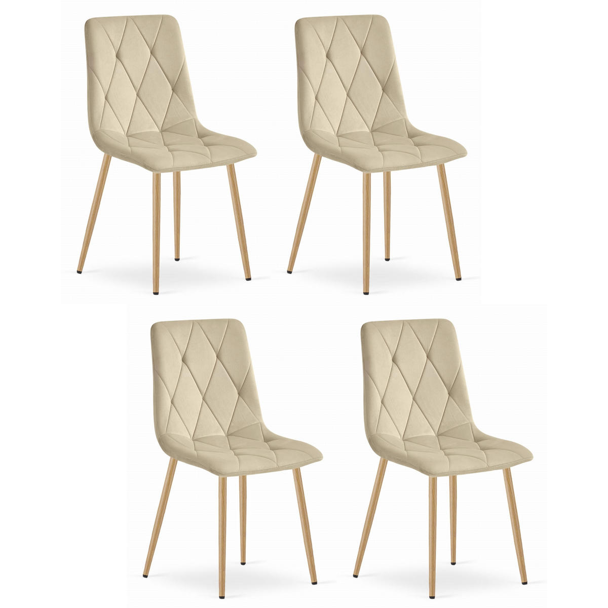 STUHL BOSA 4-er Set, Beige, Metallbeine in Holzfarbe - Beige, Textil/Metall (44/89/40cm) - Komodee