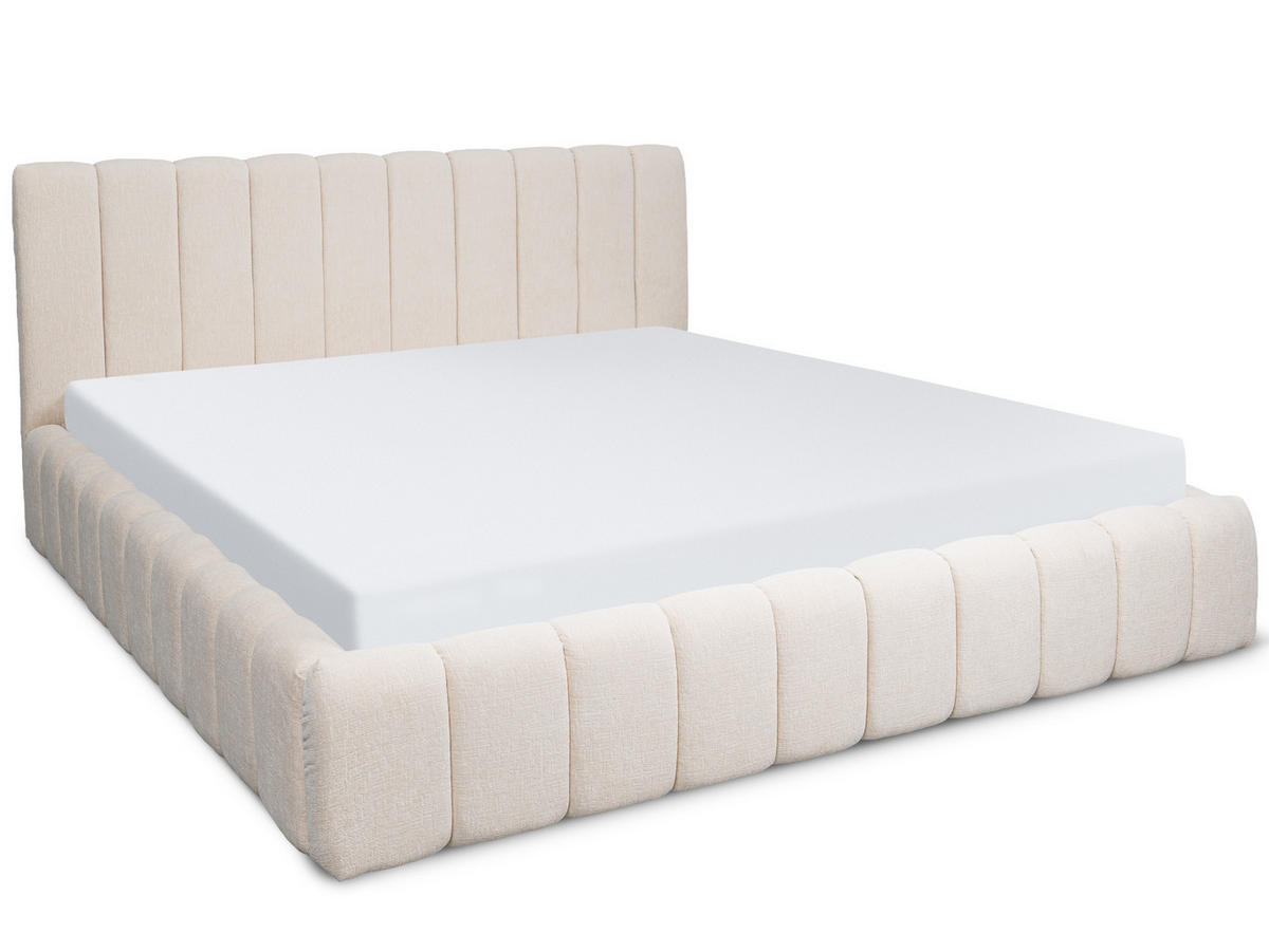 POLSTERBETT Corto Beige 180/200 cm Struktur Stoff mit Bettkasten und Matratze - Beige, Textil/Metall (180/200cm) - wonello