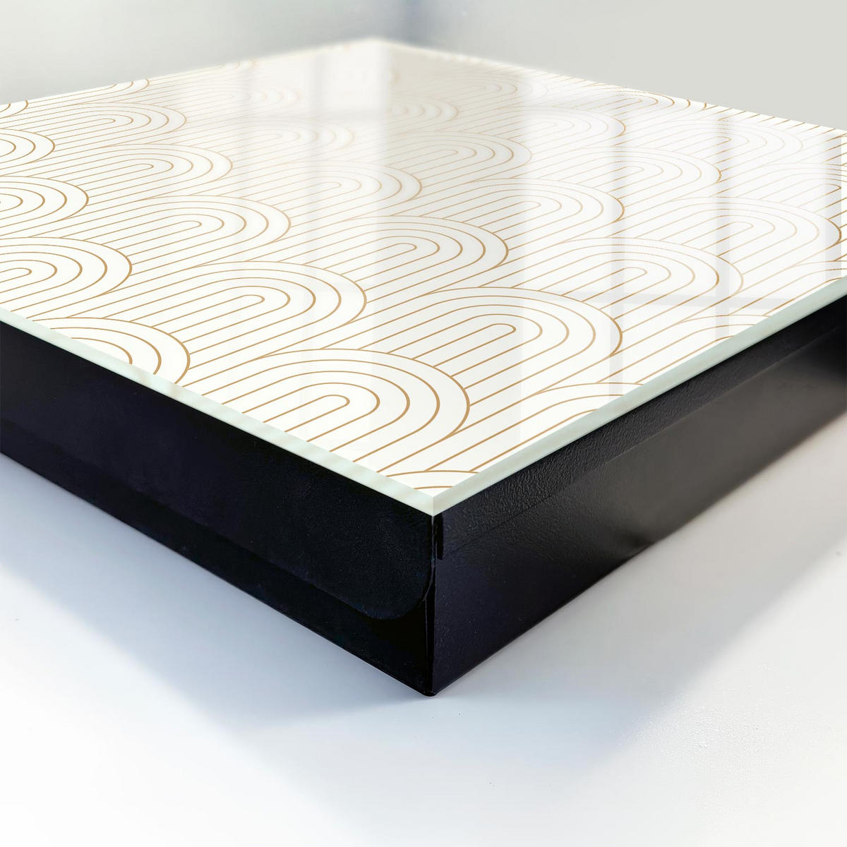 SCHLÜSSELBOX Schwarz 30x30 cm- Türöffnung nach rechts - geometrische Bögen - Weiß, Metall (30/30/5cm) - TULUP