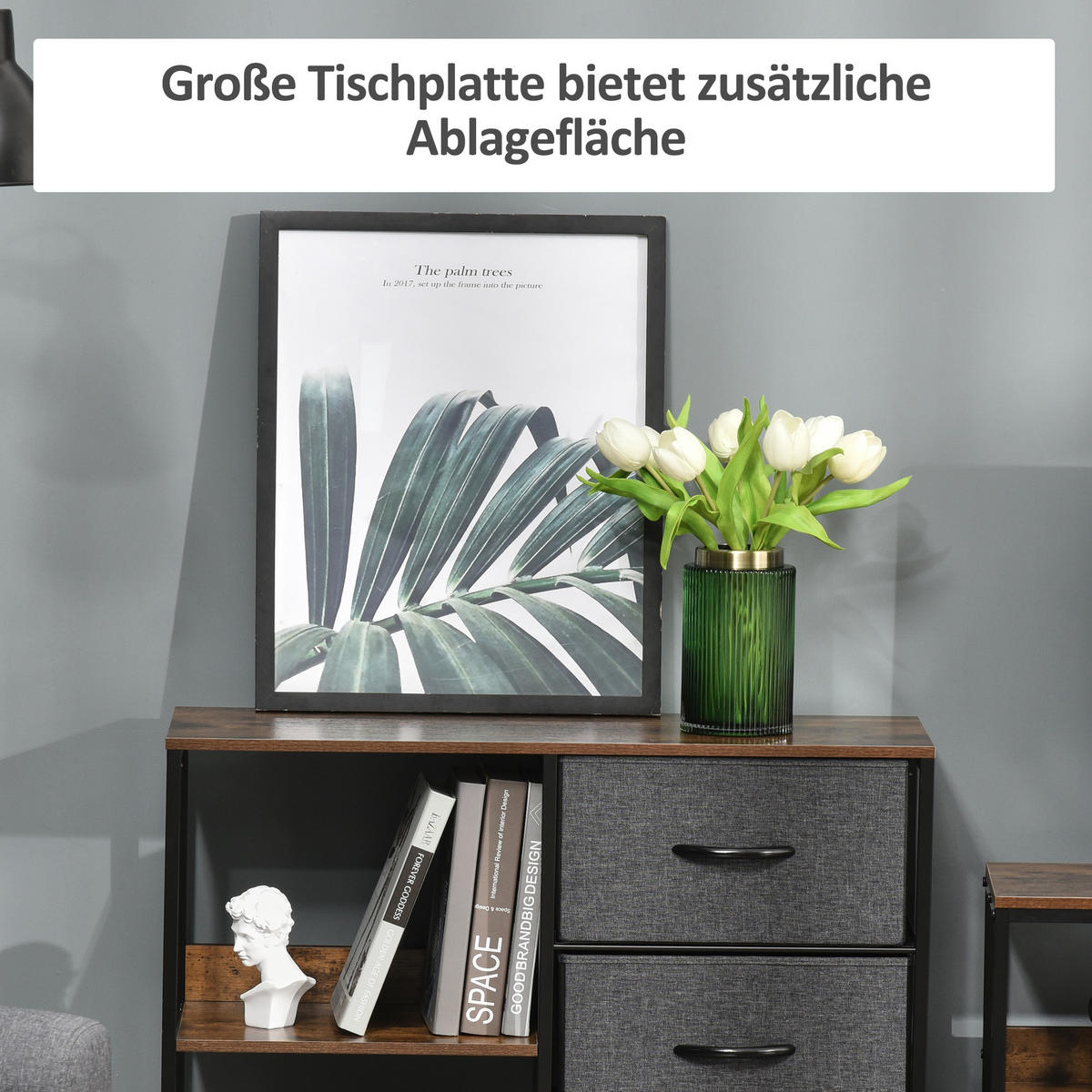 KOMMODE mit 3 Stoff-Schubladen, 2 offenen Regal, Braun - Multicolor, Textil (80/71/29cm) - HOMCOM