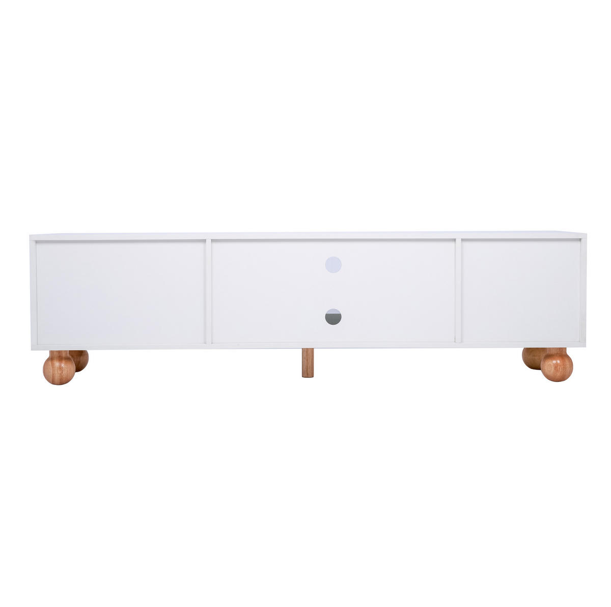 TV-LOWBOARD aus Spanplatte 170x47x37 cm Weiß mit Glasschiebetür, Rattan-Optik und sanft schließenden Türen - Weiß, Holzwerkstoff (170/37/47cm) - Modfu