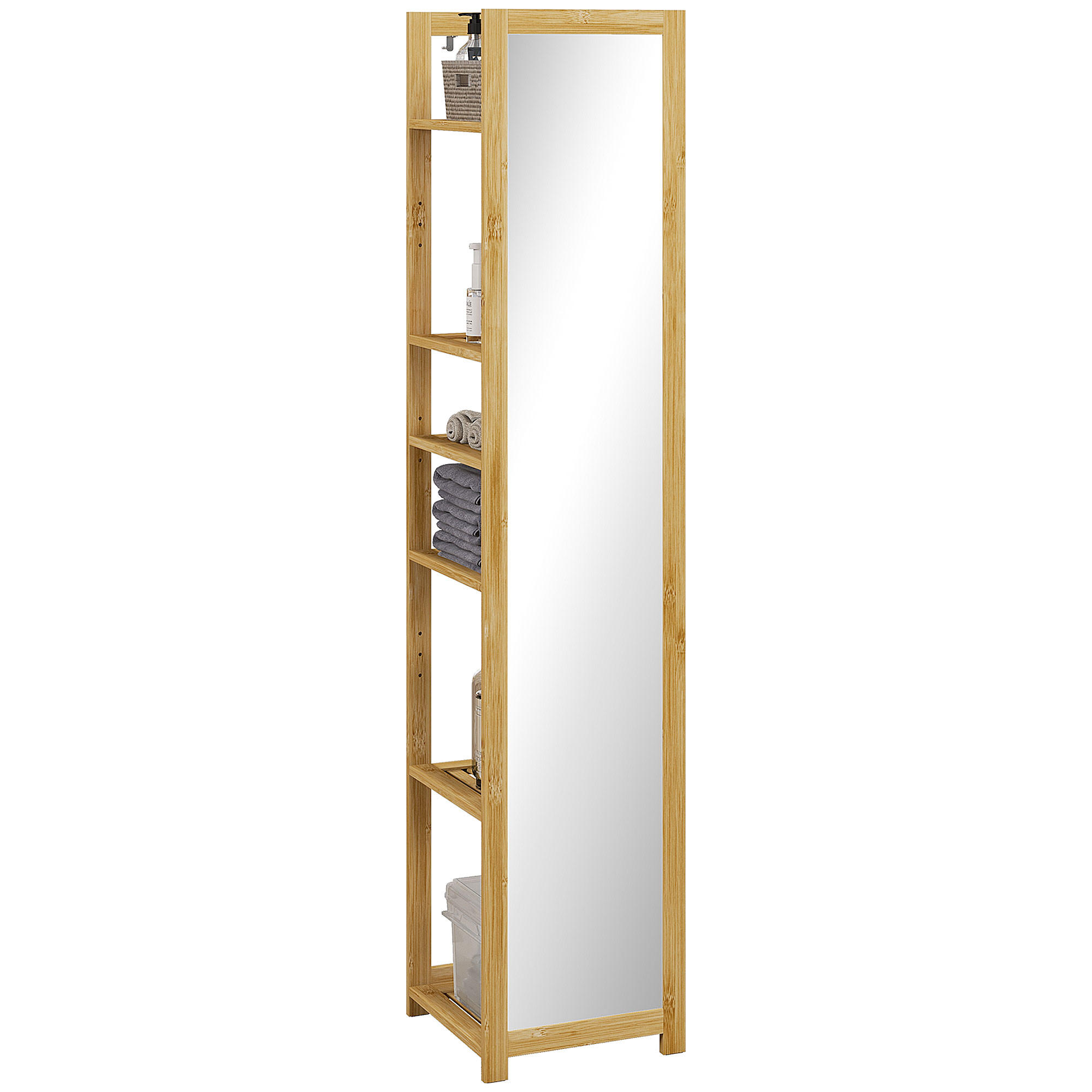BADREGAL DE-17918 6 Ablagen mit Spiegel Natur - Naturfarben, Naturmaterialien (35/168/35cm) - ComfortXL