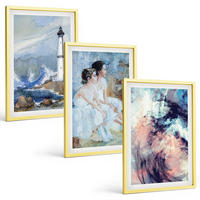 BILDER SET 3er Set - 40x60 cm Goldrahmen - Leuchtturm-Abstrakte Tänzerin - Goldfarben, Kunststoff (40/60cm) - TULUP