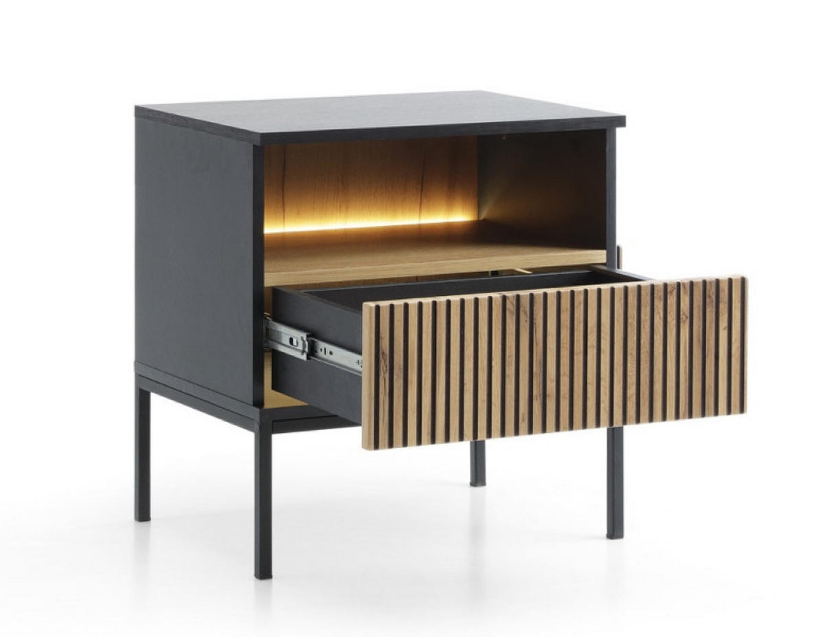 NACHTTISCH Weiß SANTI S54 Mit LED-Beleuchtung Mit Lamellen - Multicolor, Holzwerkstoff (54/56/39cm) - Sepro Meble