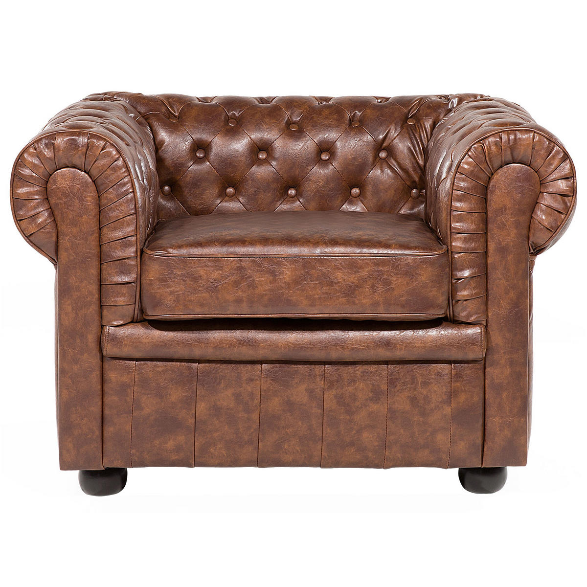 SESSEL Kunstleder Goldbraun Chesterfield - Schwarz/Braun, Kunststoff (108/70/80cm) - Beliani