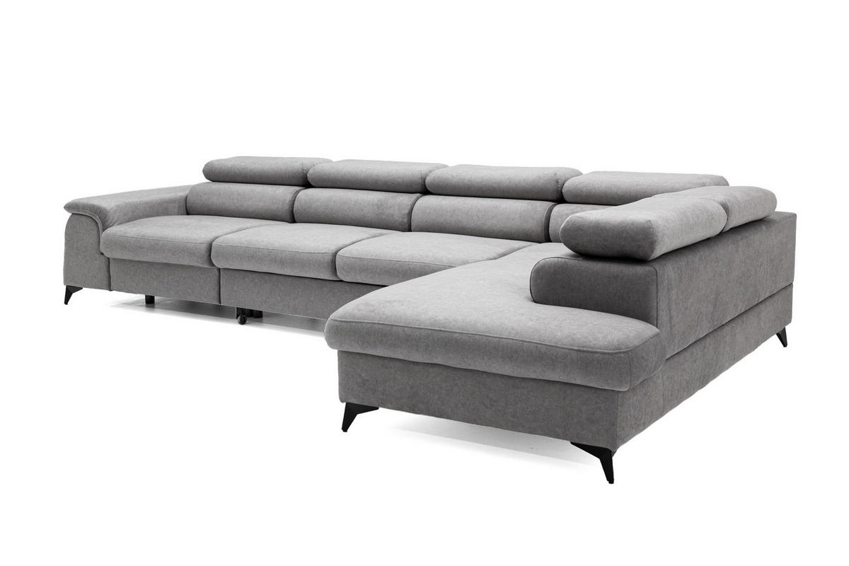 ECKSOFA Plaza Maxi Grau mit Schlaffunktion und Bettkasten 6x verstellbare Kopfstützen - Grau, Textil (203/350cm) - Muffo