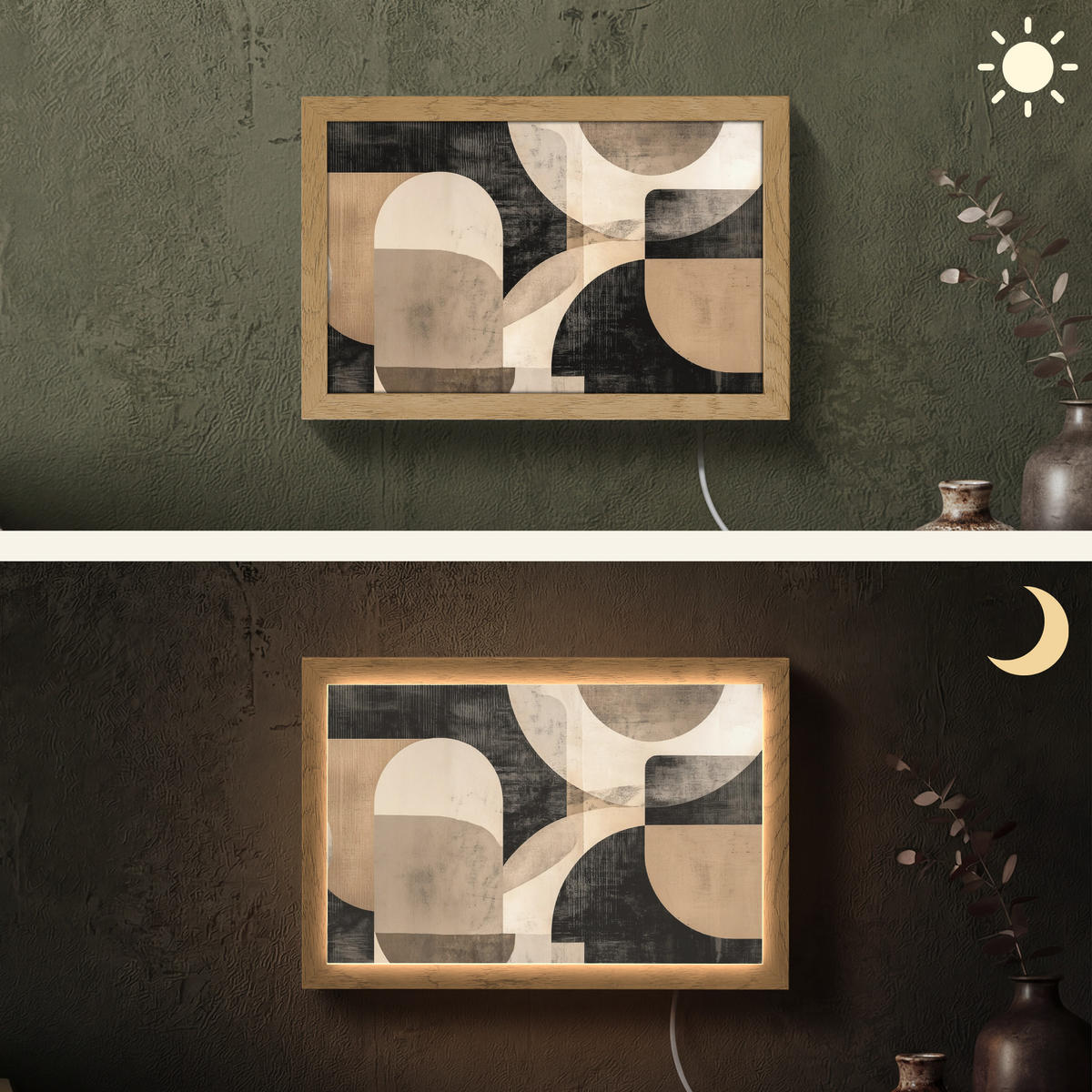 NÁSTĚNNÁ LAMPA Abstraktní - Tvary - Moderní - Béžová 30x20 cm - šedá, kompozitní dřevo (30/20/8cm) - OnlyWow