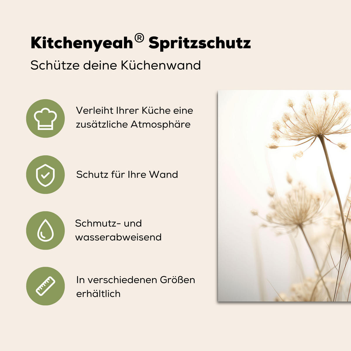 SPRITZSCHUTZ KÜCHE Blumen - Weiß - Sonnenlicht 90x60 cm - Ecru, Metall (90/0.3/60cm) - MuchoWow