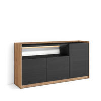 SIDEBOARD, Schwarz und Eiche, 156/37/80cm, mit Led - Schwarz, Holzwerkstoff (156/80/37cm) - Skraut Home
