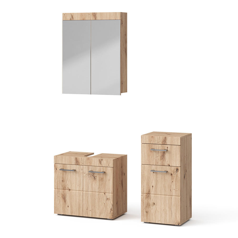 BADMÖBEL-SET Luna Eiche Wotan 3 Teile, mit Midischrank - Eiche Wotan, Holzwerkstoff (60/56/34cm) - Vicco