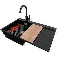 GRANITSPÜLE Sydney, 2-er set Schwarz 78/50 cm 1 Becken + Küchenarmatur 32/20 cm + Ablauf-Set + Küchenzubehörset ab 45er Unterschrank - Chromfarben/Beige, Kunststoff (78/20/50cm) - Primagran