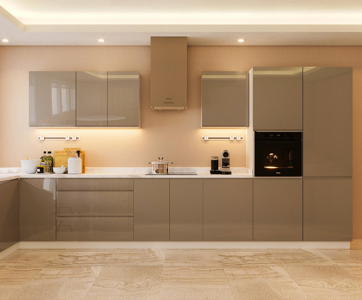 INSELKÜCHE-KÜCHENZEILE 420x220 cm Glanzia – KU-S18 – Grau – Hochglanz - Grau, Holzwerkstoff (420/212/220cm) - hi-markt