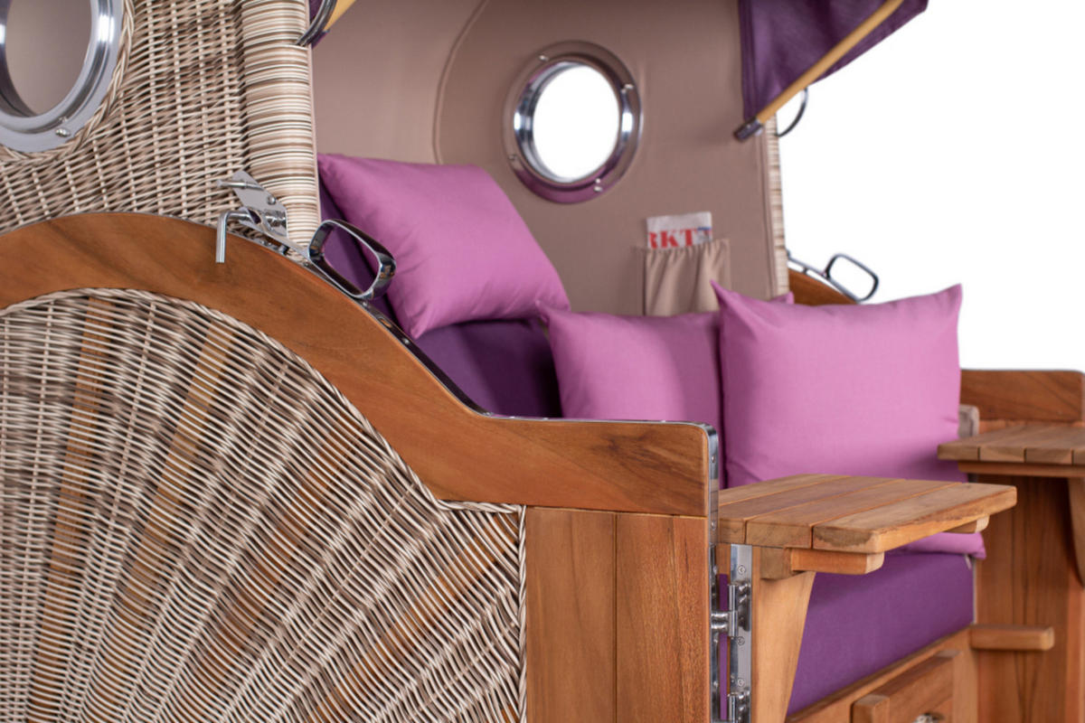 STRANDKORB XXL Düne Grande Teak PE Shell - Violett/Lila, Metall (142/170/95cm) - Mr. Deko