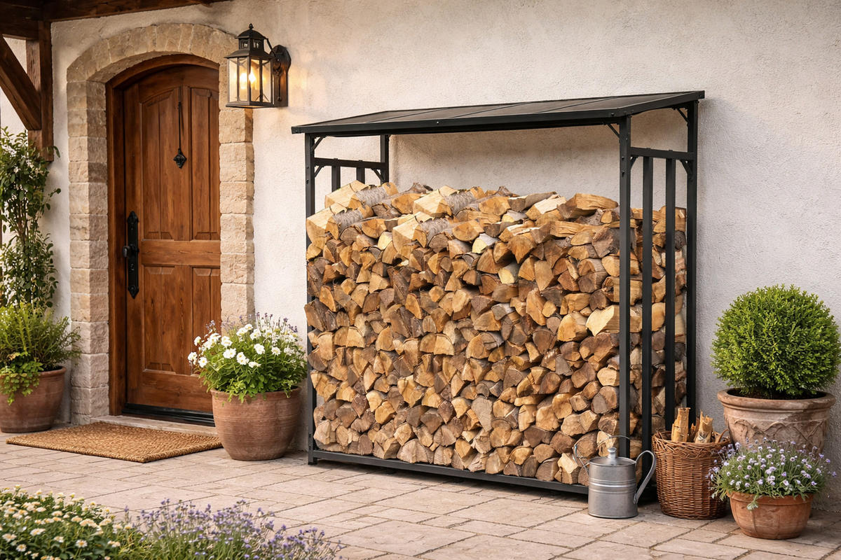 KAMINHOLZREGAL Außen 185x70x185 cm Metall Anthrazit 2,3 m³ / 3,5 SRM - Anthrazit, Metall (185/185/70cm) - QUICK STAR