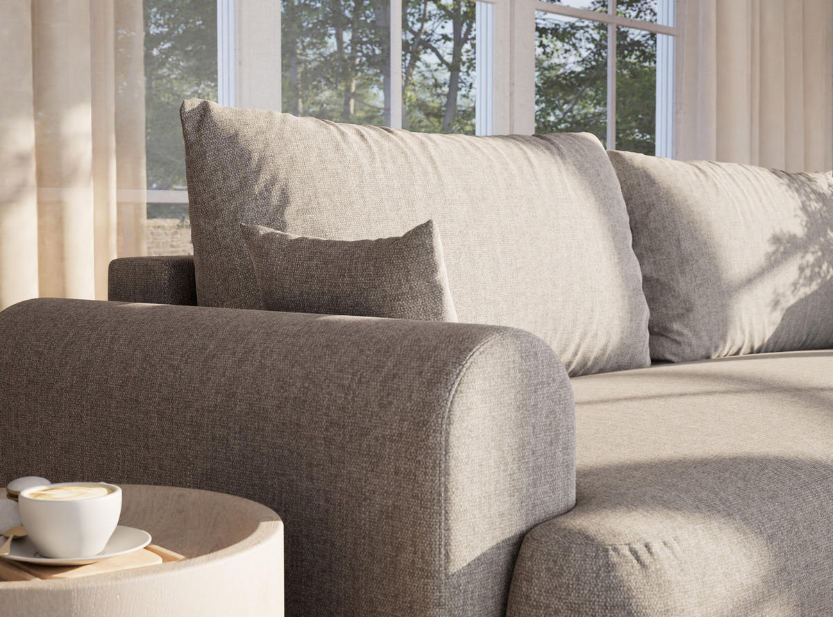 SOFA MIT SCHLAFFUNKTION Toluca Beige grau Webstoff - Beige/Schwarz, Holz/Holzwerkstoff (247/69/90cm) - Maison de Reve